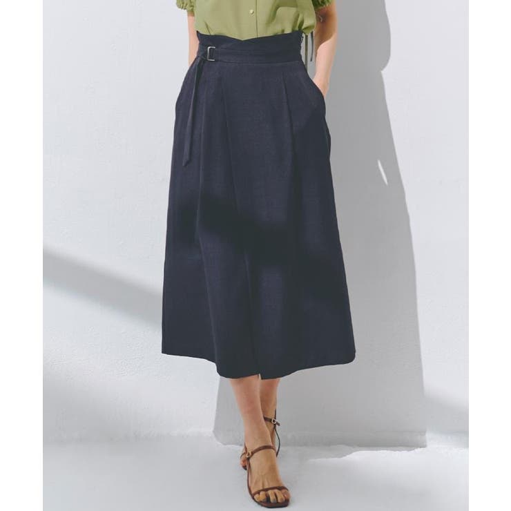 ネイビー(094) | エレガントに着こなすラップ風タックスカート | grove