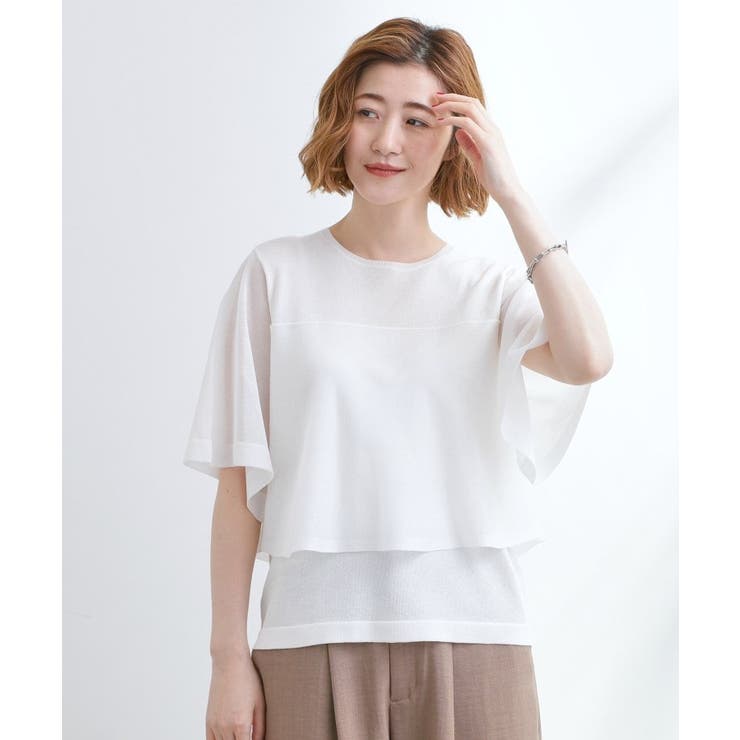 オフホワイト(003) | シアーな軽やかさフロントシアーフレアニット | grove