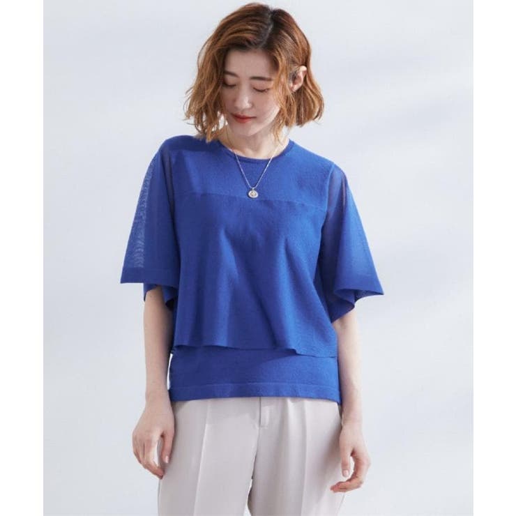 ブルー(092) | シアーな軽やかさフロントシアーフレアニット | grove