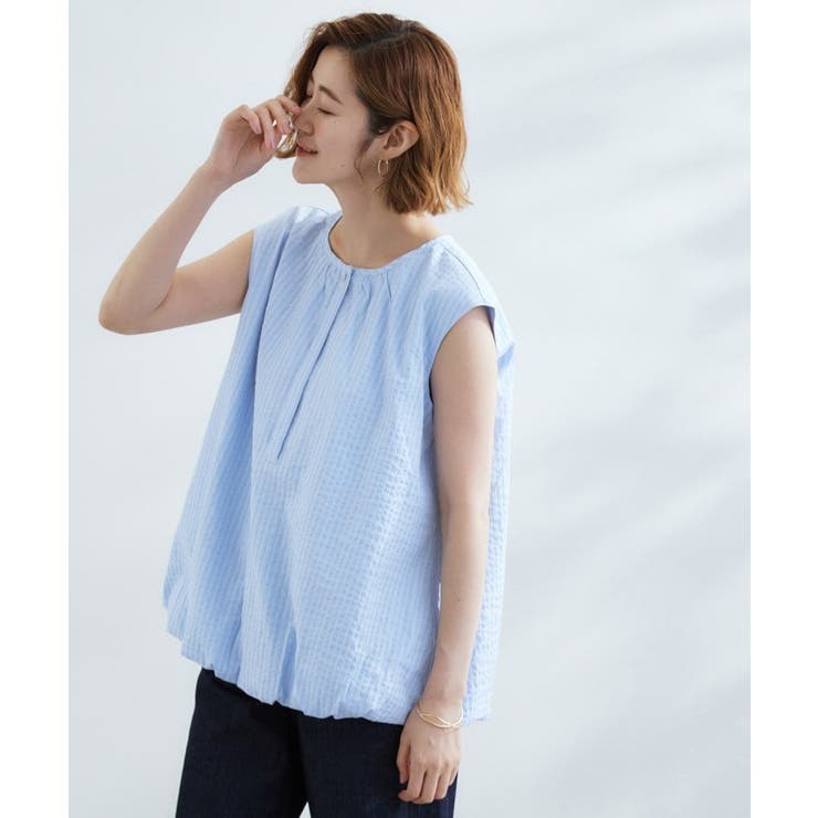 裾のボリュームが今年気分 ストライプバルーンブラウス | grove | 詳細画像9 