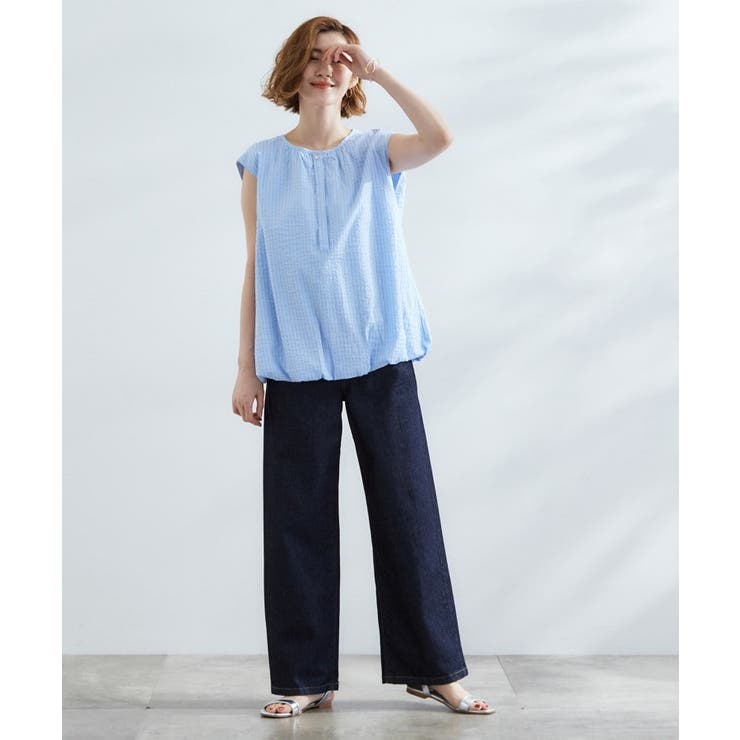 裾のボリュームが今年気分 ストライプバルーンブラウス | grove | 詳細画像10 