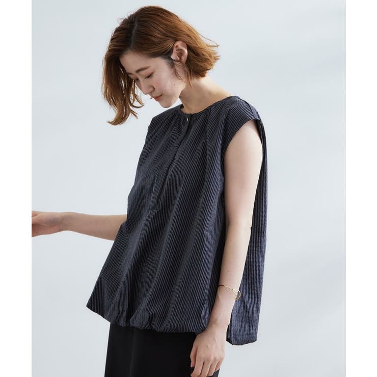 裾のボリュームが今年気分 ストライプバルーンブラウス | grove | 詳細画像5 