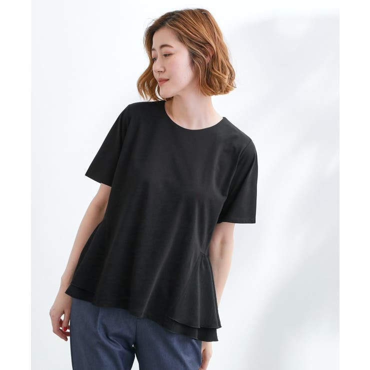 ブラック(019) | 【UV・冷感】布帛使いフレアーTシャツ | grove