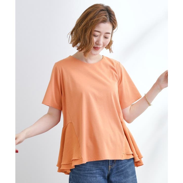 オレンジ(067) | 【UV・冷感】布帛使いフレアーTシャツ | grove