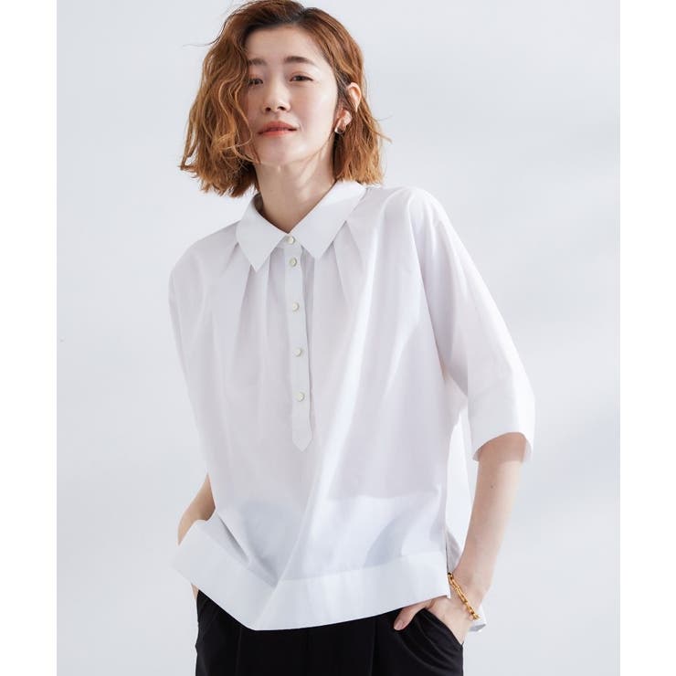 オフホワイト(003) | 【サスティナブル原料】衿付きドルマンタックシャツ | grove