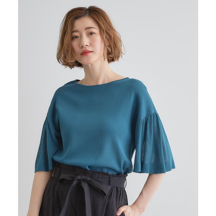 ターコイズ(097) | 【嬉しい機能付き】やわらかドライタッチシアーフレアスリーブニット | grove