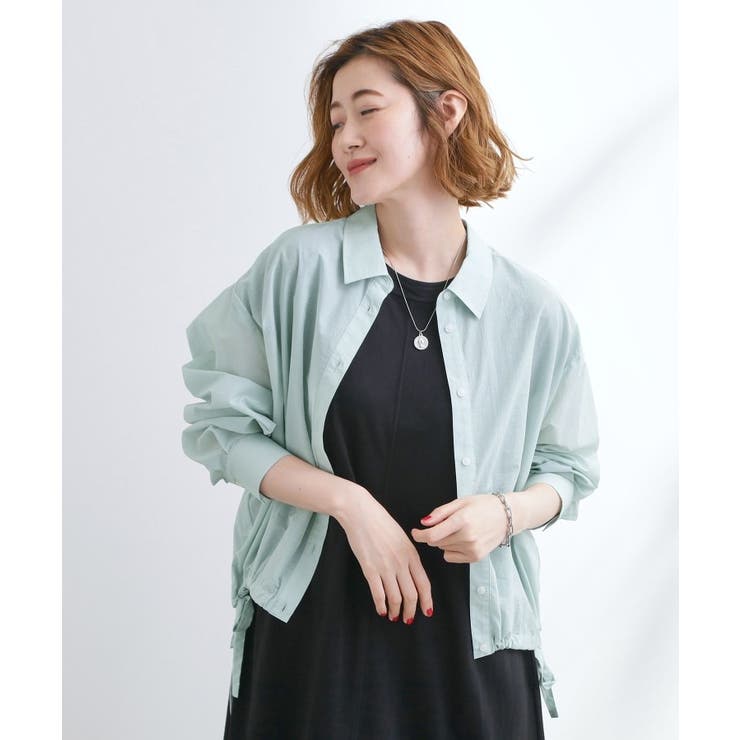 サックスブルー(090) | 【UVカット/洗える】クロップドシアーシャツ | grove