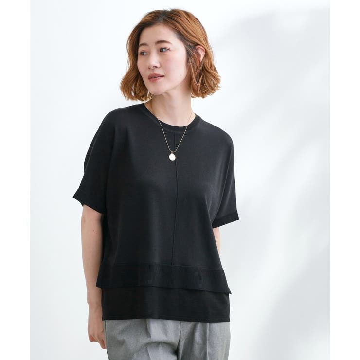 ブラック(019) | 【夏に嬉しい機能付き】やわらかドライタッチレイヤードライクニット | grove