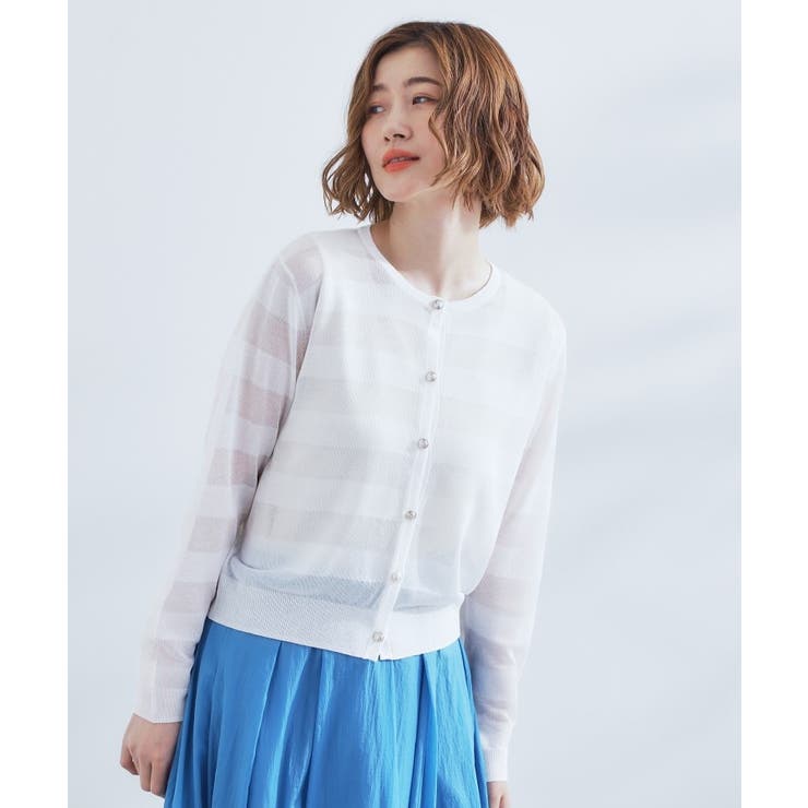 オフホワイト(003) | シアーボーダーカーディガン | grove