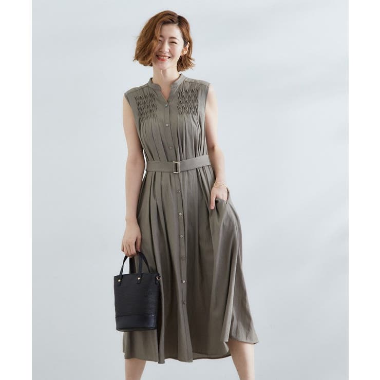 カーキグレー(026) | シャンブレースモッキングワンピース | grove