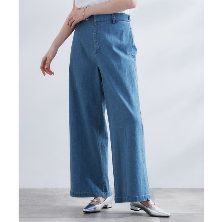 ブルー(093) | 【冷感】ストレッチデニムワイドパンツ | grove
