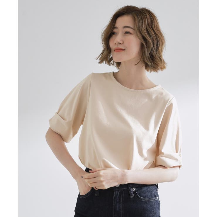 ライトピンク(070) | きちんと感と女性らしさ、二の腕カバーが一枚で叶う 袖口パール調ボタンプルオーバー | grove