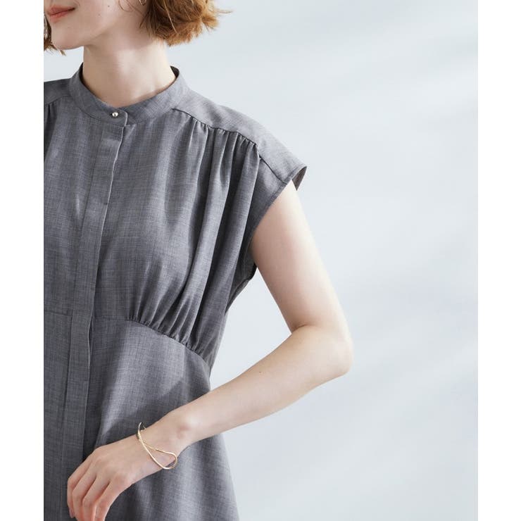 ウエスト高見えでスタイルアップ 上品スタンドカラーシャツワンピース | grove | 詳細画像17 