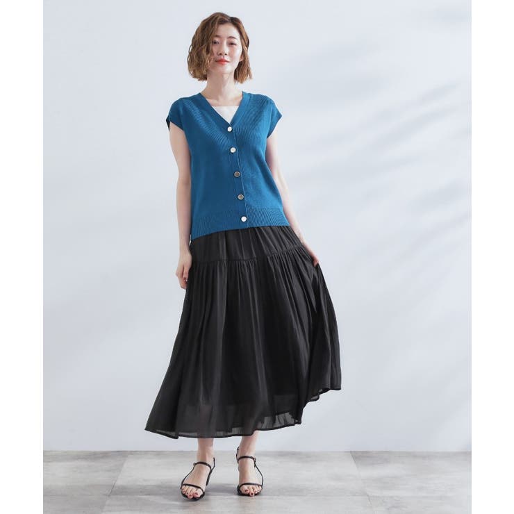 ブルーグリーン(097) | 【2点SET】可愛く着まわせる！便利なニットベスト＆スカートセット | grove