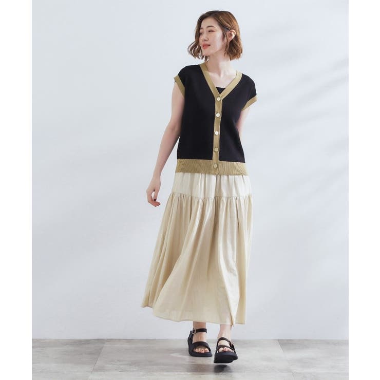 ブラック×ベージュ(519) | 【2点SET】可愛く着まわせる！便利なニットベスト＆スカートセット | grove