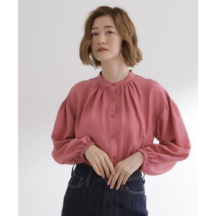 ピンク(071) | 【ひんやり/洗える】シアースタンドネックシャツブルゾン | grove