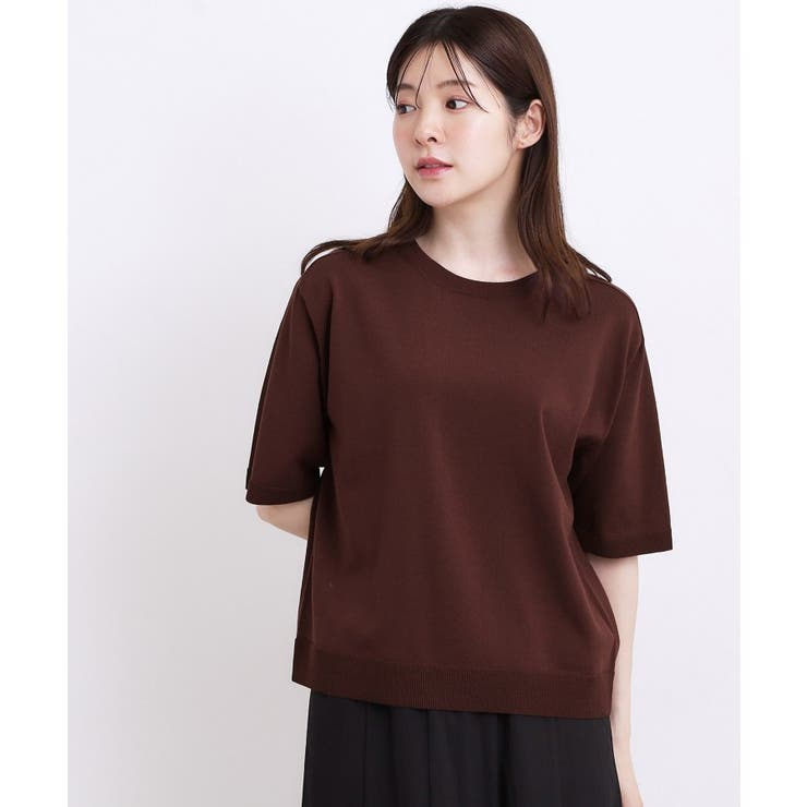 ブラウン(044) | 【ひんやり・UVカット・洗濯機◎】Tシャツ感覚で着られるコットン混ニット | grove