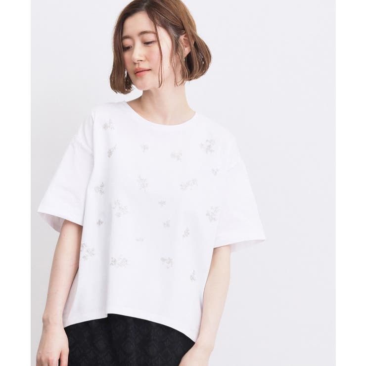 フラワーモチーフスパンコールTシャツ | grove | 詳細画像1 