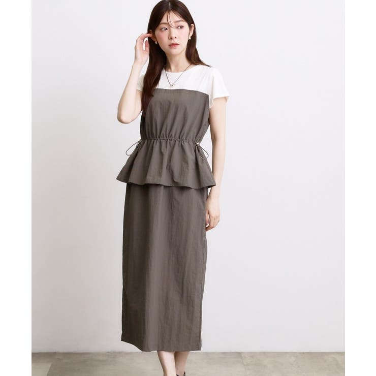 トープ(054) | 【低身長さんも選べる着丈 洗濯機◎】1枚で旬顔！Tシャツドッキングドロストワンピ… | grove