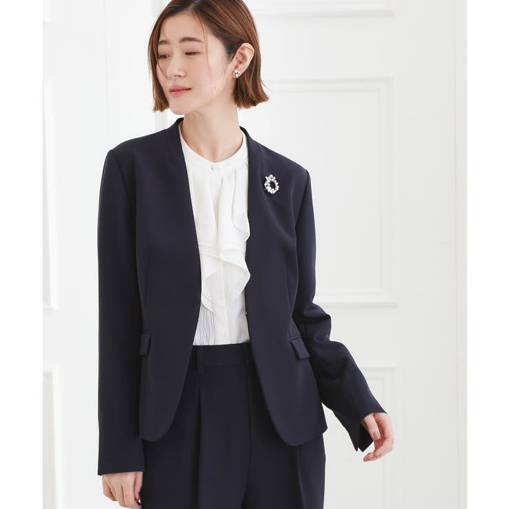 ネイビー(094) | 【マシンウォッシュ／防シワ/SS-3L】ストレッチノーカラージャケット | grove