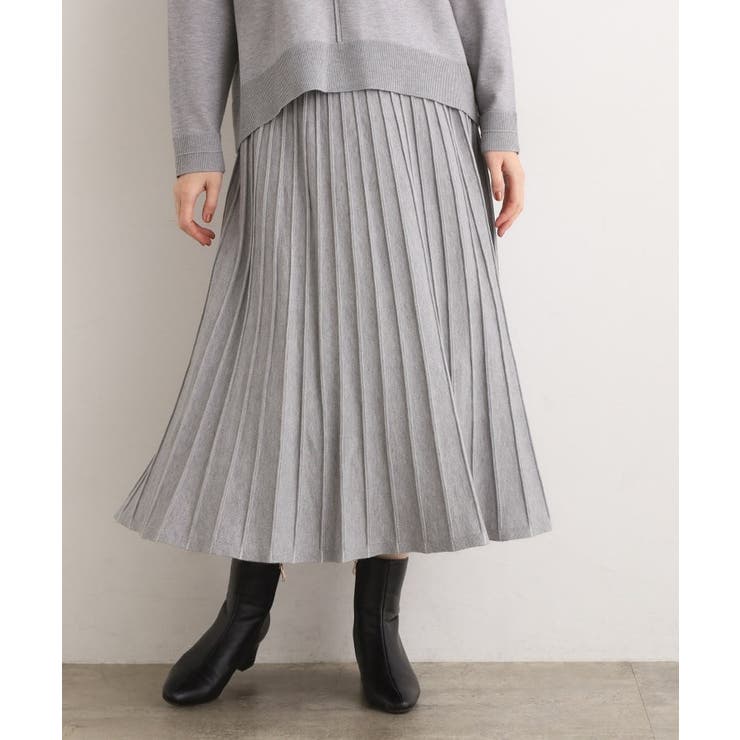 ライトグレー(013) | 【SETUP可能】冬から春まで軽やかに ラメラインニットプリーツスカート | grove