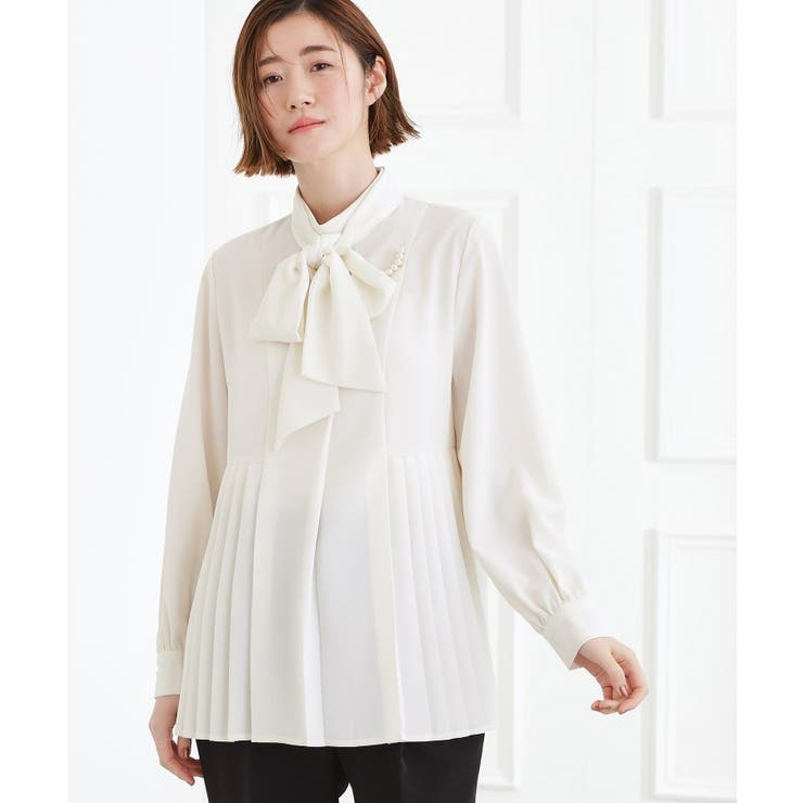 オフホワイト(003) | 【マシンウォッシュ/防シワ/UVカット】裾プリーツ取り外しボウタイブラウス | grove