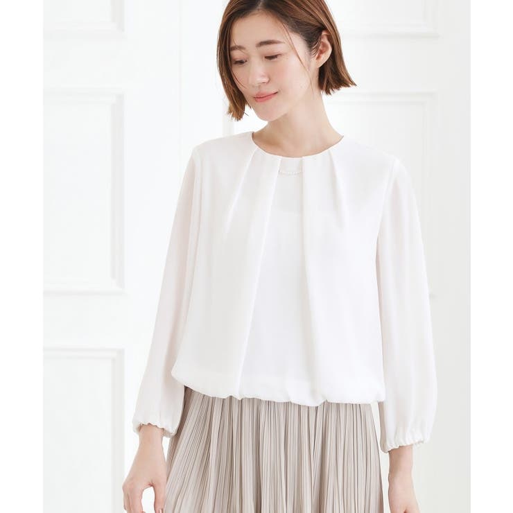 オフホワイト(003) | 【手洗いOK】パーツ付き裾バルーンブラウス | grove