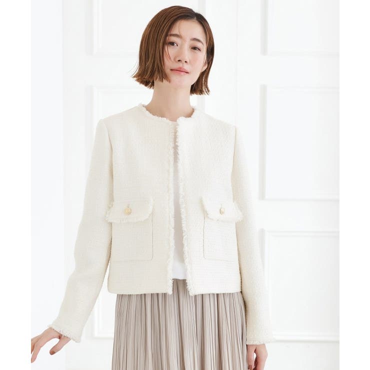 オフホワイト(003) | 【ハレの日・通勤】着回しできる上品ツイードジャケット | grove