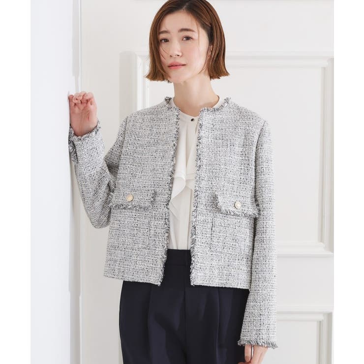 ブラック(419) | 【ハレの日・通勤】着回しできる上品ツイードジャケット | grove