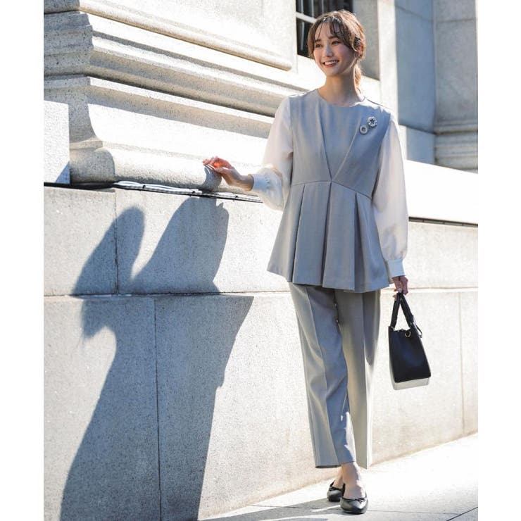 【マシンウォッシュ/防シワ】袖ドッキングペプラムブラウス【着回しカセット】 | grove | 詳細画像2 