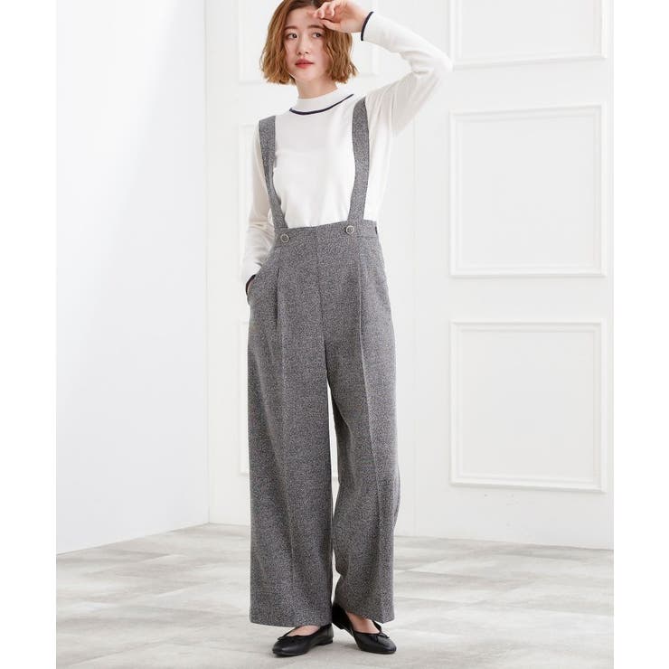 ブラック(019) | ショルダーストラップツイードパンツ | grove