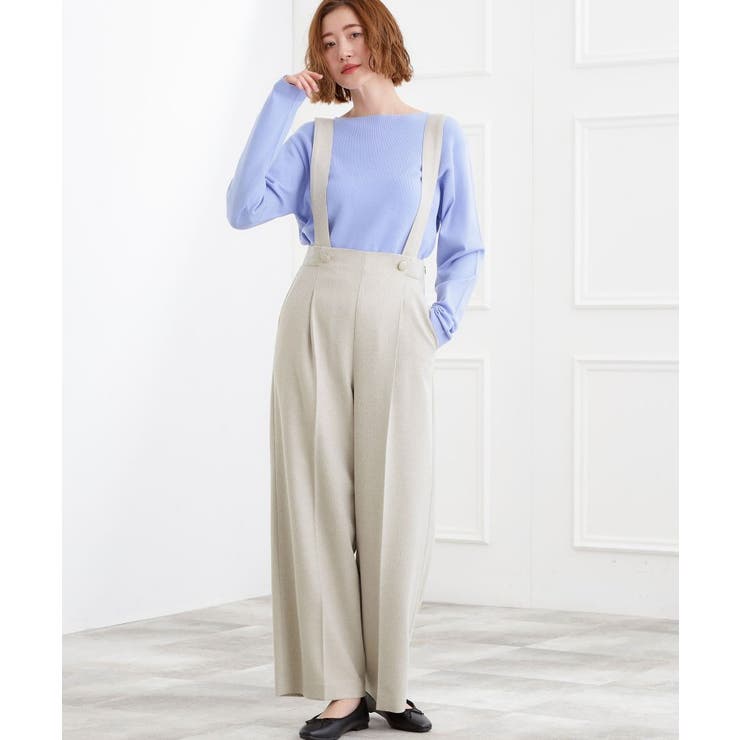 ライトベージュ(051) | ショルダーストラップツイードパンツ | grove