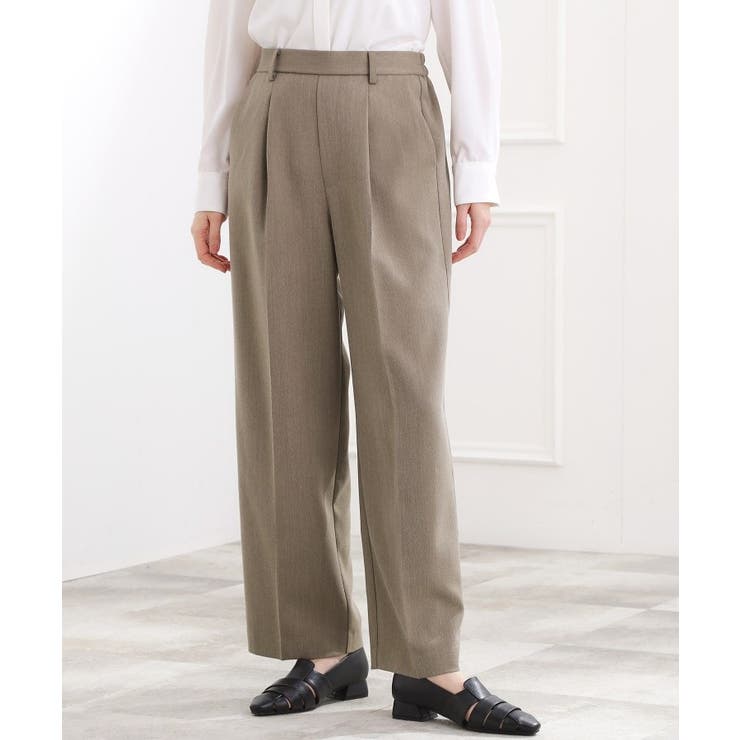 カーキ(027) | スタイリングが上品に決まる、ウールライクワイドパンツ | grove