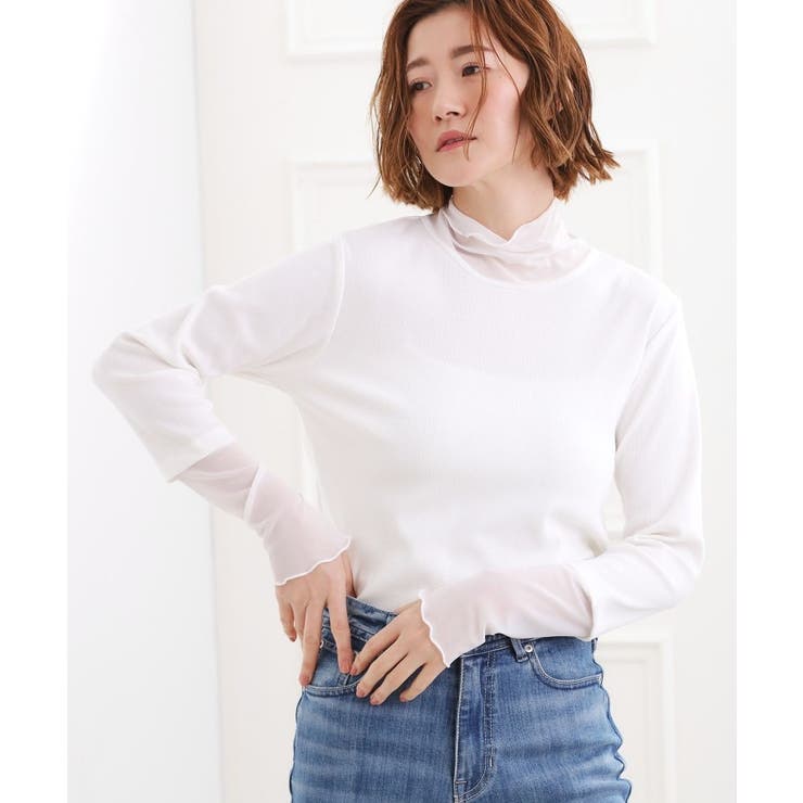 オフホワイト(003) | シアー切替ハイネックプルオーバー | grove
