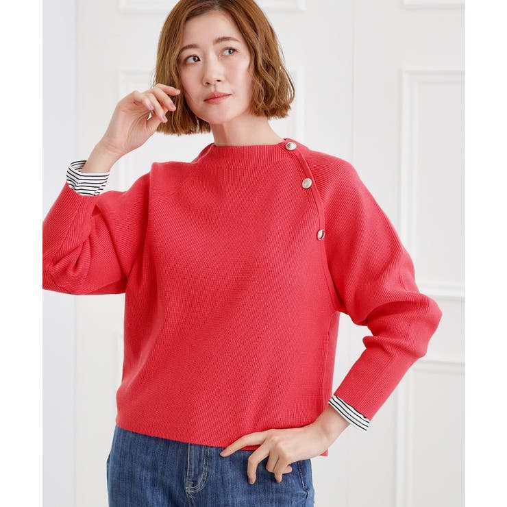 ピンク(073) | ラグランスリーブ肩釦ニット | grove