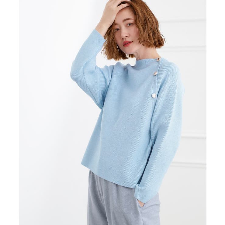 ブルー(092) | ラグランスリーブ肩釦ニット | grove