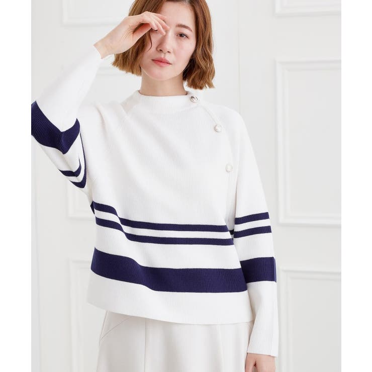 オフ×ネイビー(501) | ラグランスリーブ肩釦ニット | grove