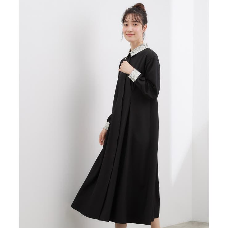 ブラック(019) | 晴れの日にも映える、品よく華やかなシャツワンピース | grove