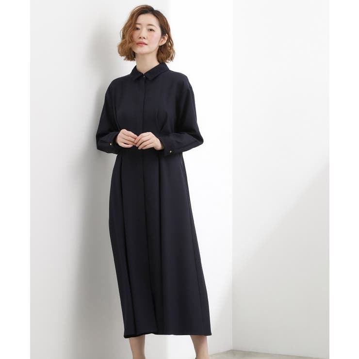 ネイビー(094) | 晴れの日にも映える、品よく華やかなシャツワンピース | grove
