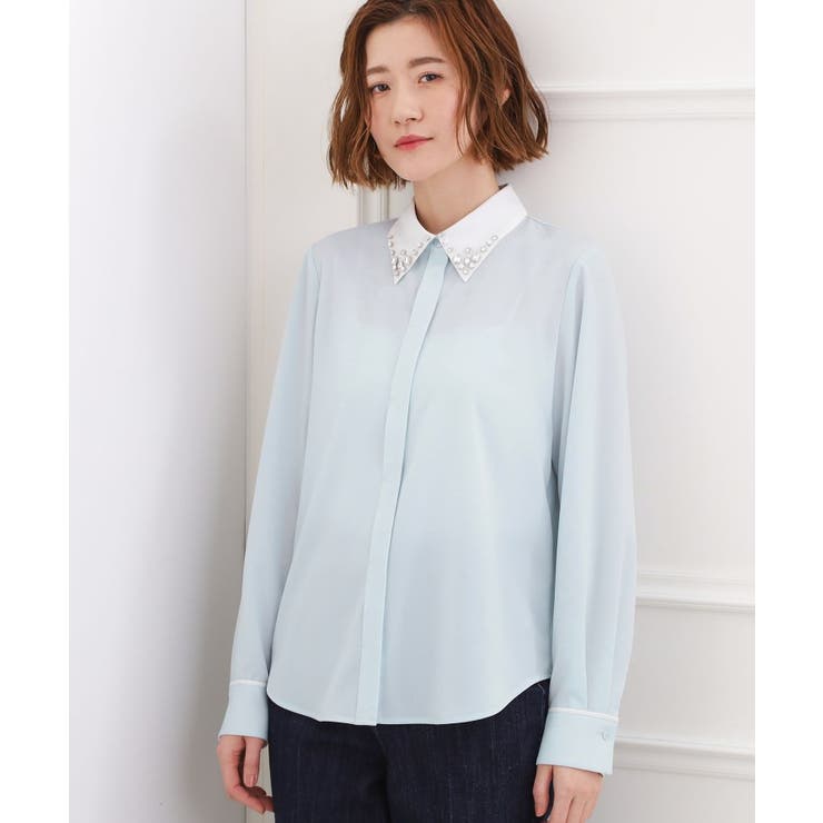 ブルー(091) | ビジューカラー とろみシャツ | grove