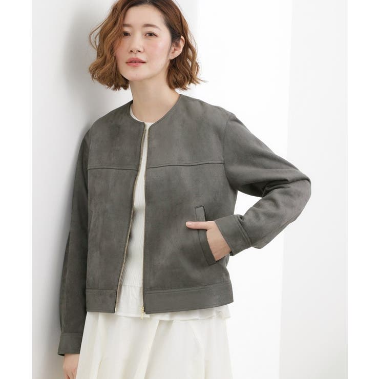 チャコールグレー(014) | スエードライク ノーカラーブルゾン | grove