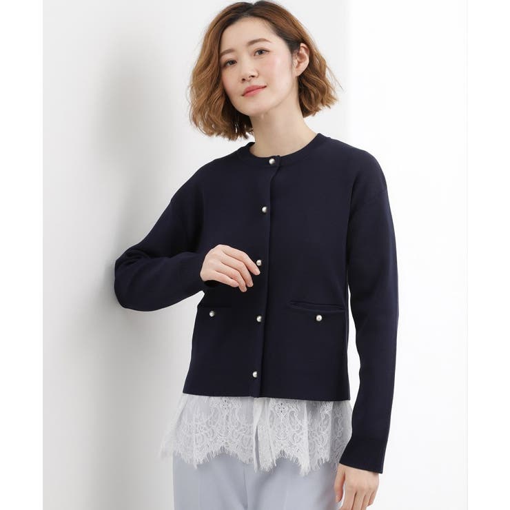 ネイビー(094) | 【SETUP対応】パール調釦ニットカーディガン | grove