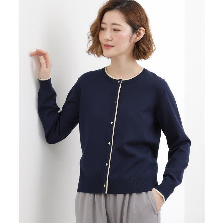 ネイビー(094) | レイヤード風配色カーディガン | grove