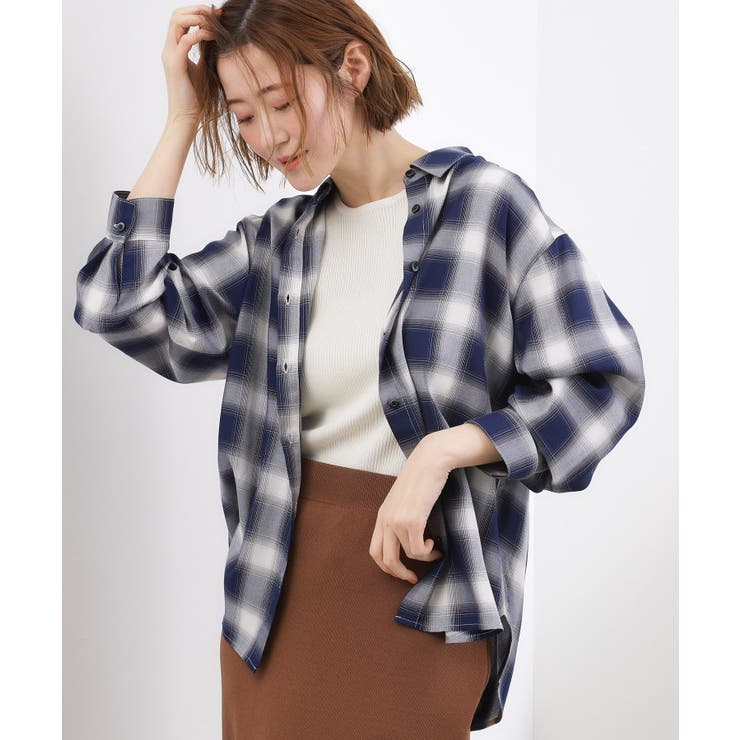 ネイビーチェック(294) | 【大人の抜け感】オンブレーチェックシャツ | grove