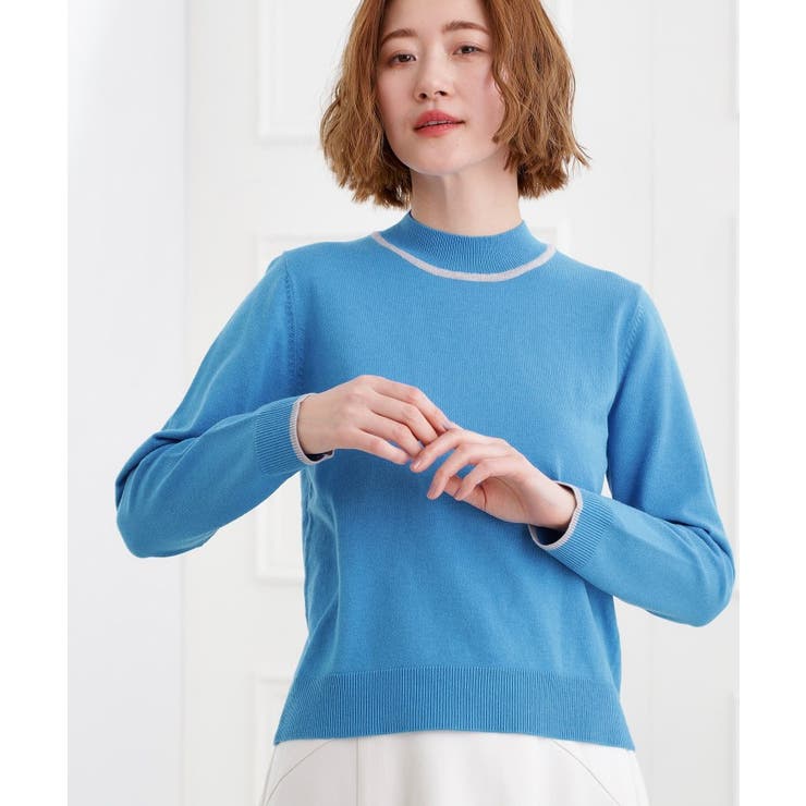 ブルー(092) | バイカラーハイネックニット | grove