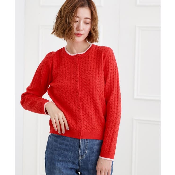 レッド(062) | ミニケーブルクルーネックカーディガン | grove