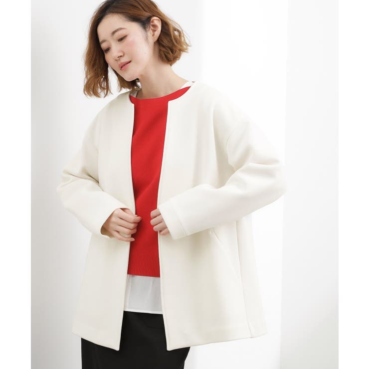 オフホワイト(003) | ダンボールジャージ ノーカラーミドルコート | grove