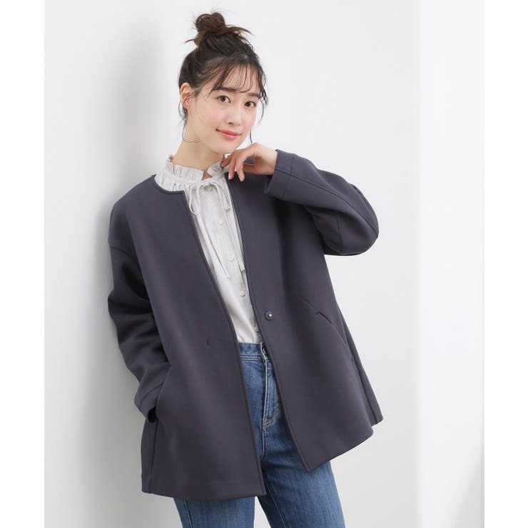 チャコールグレー(014) | ダンボールジャージ ノーカラーミドルコート | grove