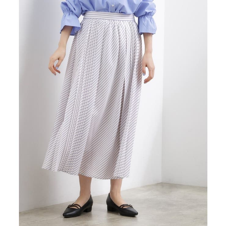 オフストライプ(303) | 動くたびに表情が生まれる 軽やかストライププリーツスカート | grove