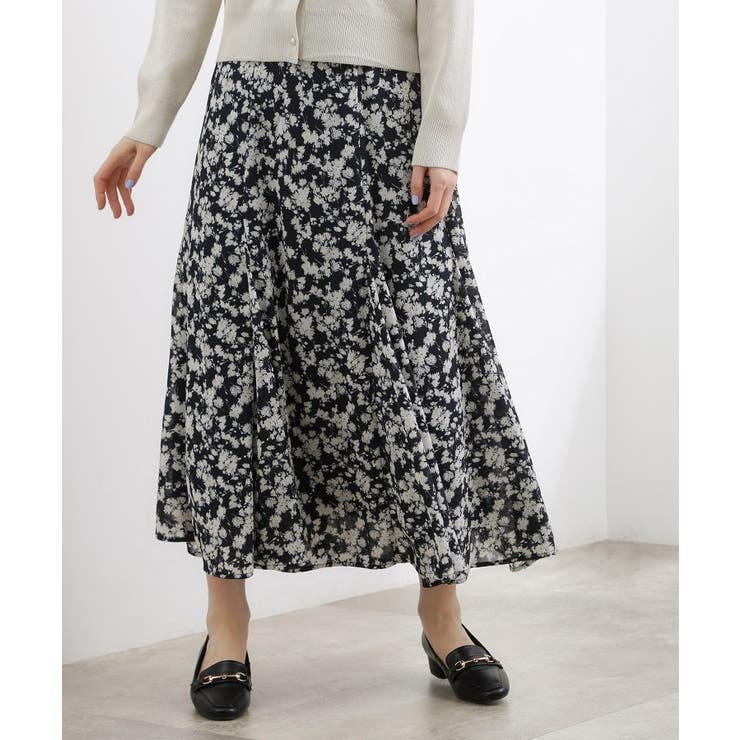 ネイビーフラワー(194) | フラワープリント楊柳マーメイドスカート | grove